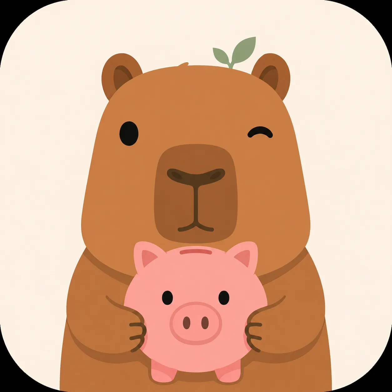 Cappy the capybara hugging a piggy bank